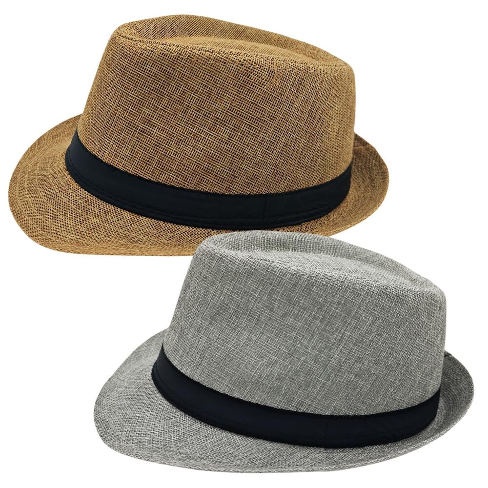 1628 2 Pack Short Brim Fedora Classic 20s Trilby Panama Hats Summer Travel